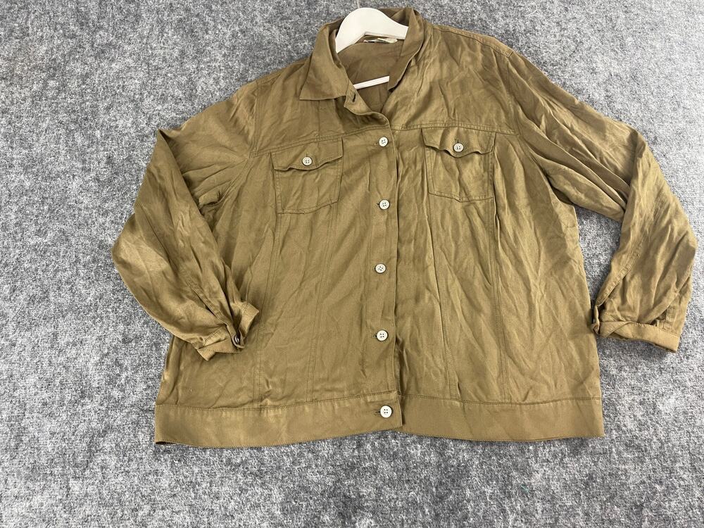 NEXX Shirt Womens 1X Plus Big Green Button Up Rayon Vintage Long Sleeve N52